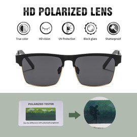 Suertree Men's Polarised Sunglasses, Square Sunglasses, UV400 Protection, Rectangular Sun Glasses, Outdoor Sports, Fashion Sunglasses, Black1+Grey