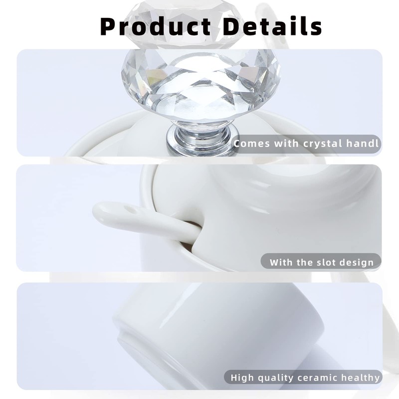 ONTUBE Porcelain Sugar and Creamer with tray and Crystal Lid