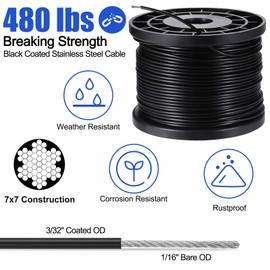 BLIKA String Light Hanging Kits, 300FT Coated Stainless Steel 304 Wire Rope, Outdoor Light Guide Wire, Globe String Light Suspension Kit Included Turnbuckles, Enough Accessories, Use Manual