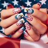 4th of July Nails Eagle Press on Nails Medium Length Square Fake Nails Independence Day False Nails Glossy Full Cover Glossy Glue on Nails for Women Nails 24 Pcs