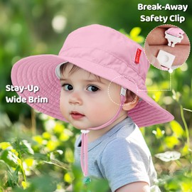 HECCEI Baby Sun Hat UPF 50+ with Foldable Brim & Adjustable Chin Strap - Quick Drying Sun Protection Hat for Boys and Girls, pink, 6-24 months
