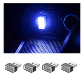 Dickno 4 PCS USB LED Car Interior Atmosphere Lamp, Portable Mini LED Night Light, Plug-in USB Interface Trunk Ambient Lighting Kit, Universal Vehicle Interior Accessories (Blue)