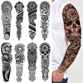Yazhiji 48 Waterproof Temporary Tattoos For Adult, Tribal Vintage Black Lotus Temporary Tattoos for Men Women, Mandala Full Arm Fake Tattoo Bohemia Mandala Flower Fake Arm Tattoos for Boys Girls