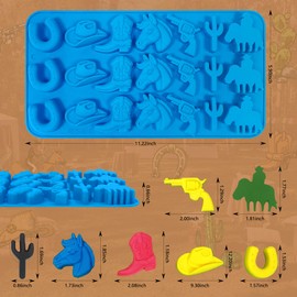 Sidosir 3Pcs Cowboy Chocolate Silicone Molds, Western Theme Cowboy Horse Boots Hat Mold for Baking, Cowboy Gummy Candy Mold for Cupcake Decorations (Cowboy Molds)