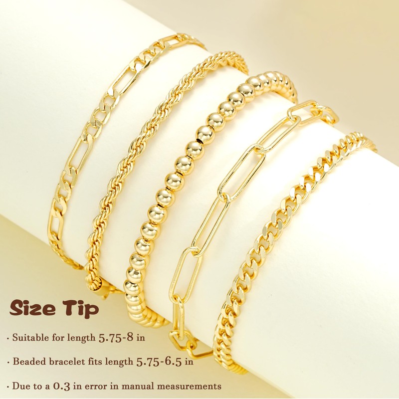 Gold Bracelets for Women, Dainty 14K Gold Plated Stackable Link,