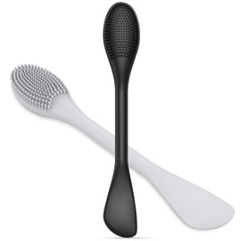 Silicone Facial Cleansing Brush - 2PC Double Ended Exfoliator for Deep Pore Cleaning, Blackhead Removal & Makeup Application - Soft, Hygienic & Waterproof Face Scrubber Massager（Black+Gray）