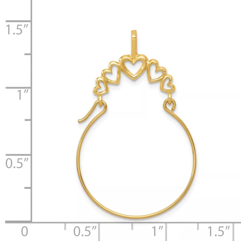 FindingKing 14K Gold Polished 5-Heart Charm Holder Jewelry 35mm x