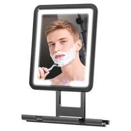 Shower Mirror Fogless for Shaving 7x9in Heated Anti Fog Mirror 3 Color Dimmable Lighted Mirror Rechargeable with Storage Tray Razor Holders 360° Rotatable Black Fog Free Bathroom Mirror for Men