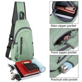 TITECOUGO Small Sling Canvas Bag Lightweight Crossbody Bag for Women Rucksack for Men Running Backpack Travel Chest Pack Shoulder Daypack for Gym Work Outdoor Hiking Sports Aqua Geen