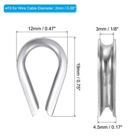 PATIKIL 2mm 1/16 Inch Wire Rope Thimble, 10Pack Cable Thimbles 304 Stainless Steel Rigging for Boat Rigging