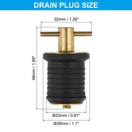 PATIKIL 1 Inch Boat Drain Plug, T Handle Brass Boat Plug Snap Drain Marine Twist Plug Rubber Plugs for Yachts Kayaks Marine Boat Drains