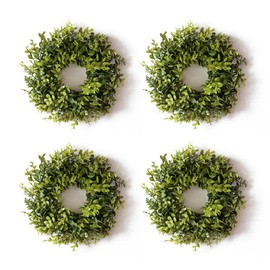 FPROOM 4pack Boxwood Wreaths for Front Door，10In Candle Wreaths for Table ，Mini Greenery Wreath Centerpiece Wedding Window Home Wall Indoor Candle Wreath Party Festival Decor