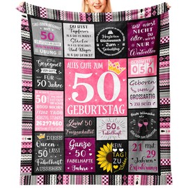 Domueay 50th Birthday Women, 50th Birthday Women, Gifts for 50th Birthday Wife, Birthday Gift for Girlfriend, Mum, Wife, Sister, Grandma, 50th Birthday Gift Decorative Cuddly Blanket 150 x 130 cm