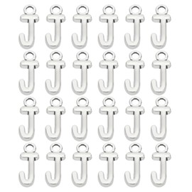 [PATIKIL] 50pcs Letter Decoration Alphabet Initial Pendant Decoration Bulk Cute DIY Jewelry Making Bracelet Earrings Necklace Keychain for Crafts Silver J