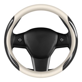 GOHI YANDA Nappa Leather car Steering Wheel Cover,Carbon Fiber Sports car Interior Non-Slip Ultrathin 15 inches Universal (White)