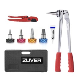 ZUVER PEX Tube Expansion Tool Kit - Manual Expander with 4 Heads - Meets ASTM F1960 Standard - Includes 3/8”, 1/2”, 3/4”, 1” Expansion Heads and Tube Cutting Tool