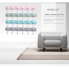 Adhesive Wall Hook with 6 Rotate Hooks,Wall Coat Rack, Perfect for Hanging Clothes Cooking Tool Towel in Kitchen and Bedroom, Easy to Use, Strong Bearing Capacity (Pink)