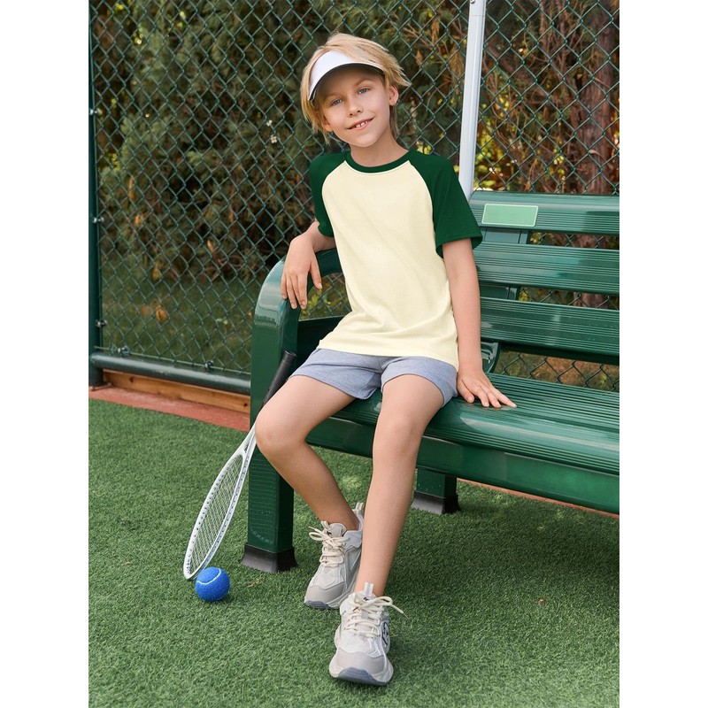 Haloumoning Boys Short Sleeve Raglan T Shirts Kids Basic Color-Block