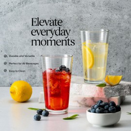 Glaver's Drinking Glasses Set of 10 Highball Glass Cups, Premium Quality 17 Oz. Coolers, Ribbed Glassware. Ideal for Water, Juice, Cocktails, and Iced Tea. Dishwasher Safe.