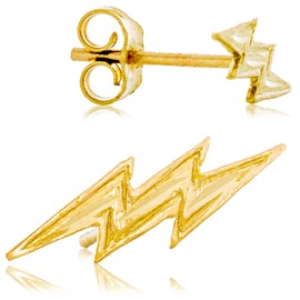 Solid 14K Yellow Gold Lightning Bolt Earrings | Fun, Edgy Design for Men and Women | 13.4mm wide x 4.3 tall | 0.7g