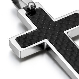 Oidea Men's Necklace with Pendant – Polished Stainless Steel Carbon Fiber Cross Pendant with 55 cm Chain Collar Black/Silver