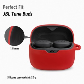 Geiomoo Silicone Case for JBL Tune Buds, Protective Cover with Carabiner (Red)