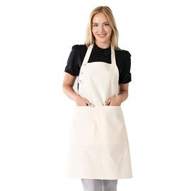 TOSHE Kitchen Apron Waterdrop Resistant Cotton Apron with adjustable Aprons for Women with Pockets 10 Color option Cooking Cream Apron (Cream)