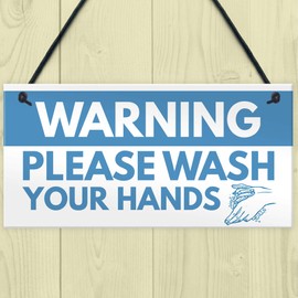 RED OCEAN Warning Sign Please Wash Your Hands Bathroom Toilet Sign Hanging Plaque Home Decor