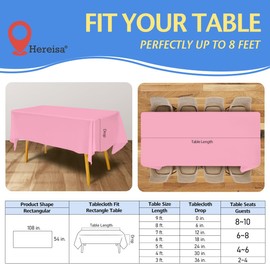 Hereisa 8-Count Pink Disposable Plastic Tablecloths Rectangle 54x108 Inch - Extra Long Waterproof Banquet Table Covers for Parties & Catering