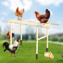 Extra Large Chicken Perch Toys, Wooden Chick Perch Stand with Metal Ground Plug, Outdoor Birds Training Platform, Chicken Coop Accessories, Suitable for Poultry Rooster Chicks Large Bird Chicks Parrot