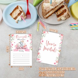 Zmyollo It's A Girl Elephant Baby Shower Invitations with Envelopes - 25PCS Blush Pink Floral Elephant Themed Gender Reveal Invites for Girls - Baby Shower Party Supplies Decorations -09