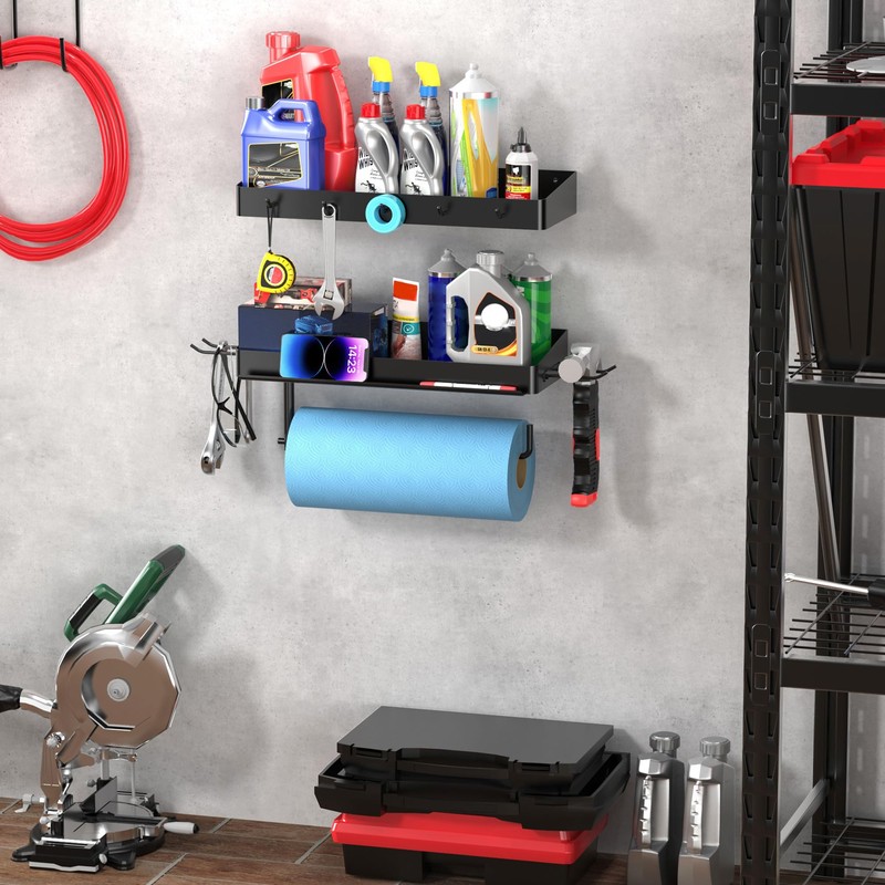 ZUNTO Garage Paper Towel Holder with 2 Shelves, Black Paper