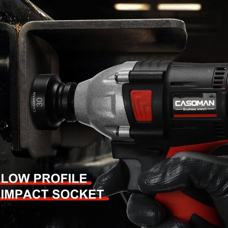CASOMAN 1/2" Drive 30mm Stubby Impact Socket Set, 6-Point, 1.1"