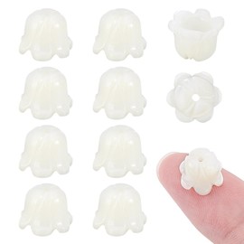 PH PandaHall 10pcs Lily of The Valley Bead Shell Flower Beads, White Bellflower Beads Trumpet Flower Bead for Necklace Earrings Bracelets Jewellery Making Crafts, 10.5x7.5mm, Hole: 1.2mm