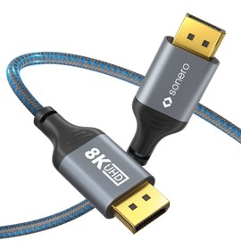 Sonero® 8K DisplayPort-Kabel 1.4, DisplayPort Stecker auf DisplayPort Stecker, 8K 60Hz, 4K 120Hz, Baumwollmantel, grau/blau, 2,00 Meter