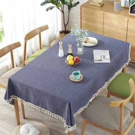 meioro Tablecloth Solid Color Tassel Tablecloths Rectangular Table Cloth Cotton Table Cover Multi-Purpose Indoor and Outdoor(36 x 36 Inch, Navy Blue)