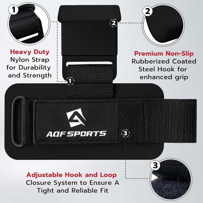 AQF Weight Lifting Hooks Straps, Non-Slip Rubber Coating Grips 8mm