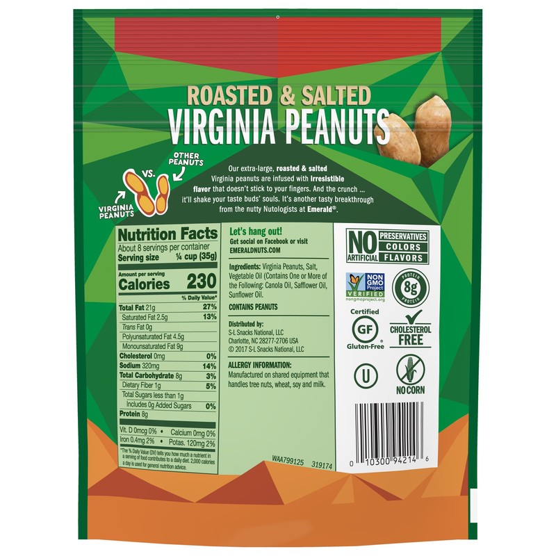 Emerald Nuts, Virginia Peanuts Roasted and Salted, 10 Ounce (Pack