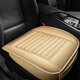 Sunny color 1pc Edge Wrapping Car Front Seat Cushion Cover Pad for Auto Supplies Office Chair with PU Leather Bamboo Charcoal (Beige) Â­