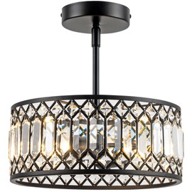 Rpzloila 3-Light Crystal Ceiling Light, Modern Semi Flush Mount Light Fixture, Black Crystal Chandelier for Kitchen Bedroom Bathroom Entryway Hallway