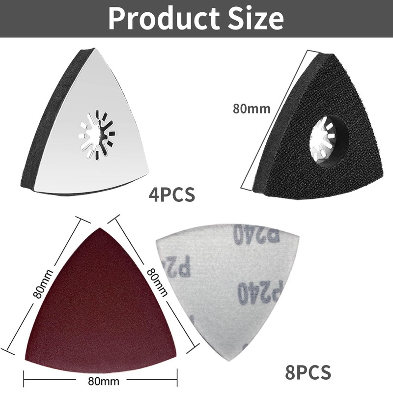 4 pieces multi-tool sanding plate, 80 mm, triangle sanding plate,