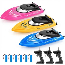 Lumiparty 3PACK Remote Control Rc Boat for Kids, 2.4Ghz Control, Whole Body Waterproof, 6 Rechargeable Batteries Summer Water Toys for Pools Lakes River & Bathtub