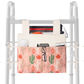 TOGETRUE Walker Bag, Handy Walker Basket with Water Cup Holder, Walker Storage Accessories Bag for Folding Walker, Wheelchairs, Strollers, 15"x11.5" (Cactus)