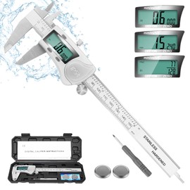 Digital Caliper Measuring Tool, IP54 Waterproof Electronic Micrometer Caliper, Stainlee Steel Vernier Caliper with Large LCD Screen, Inch Metric Fraction Conversion, 6 Inch for Household/DIY