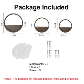 VEVLU 3 Pack Set Wall Planters,Modern Round Glass Wall Planter Succulent Planter Circle Iron Hanging Planter Vase for Herb,Small Cactus Perfect for Balcony, Room and Patio Decor (Coffee)