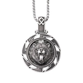 HAQUIL Bear Necklace, Slavic Kolovrat Veles Bear Pendant, Box Chain, Bear Jewelry Gift for Men