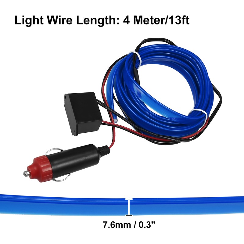 X AUTOHAUX 4 Meter/13ft Neon Glowing EL Wire Strip Blue