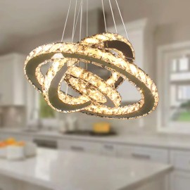 Modern Cool Warm White 3-Ring Round K9 Crystal Pendant Chandelier Modern Style for Easy Switch Control in Living RoomShade  color: Cool White, Design Style: Modern, Lamp Power(W): 52, Number of Lights: LED