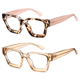 PUBOWT Oversized Reading Glasses for Women Oprah Style Computer Readers Blue Light Blocking Spring Hinge Square Eyewear PT2007 (2 Pack Tortoiseshell Pink+Champagne + 175 strength)