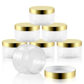 Entjor 24 Pack 4 Oz Plastic Containers with Gold Lids, Clear Empty BPA Free and Refillable Cosmetic Jars Travel Containers for Creams, Lotion, Bath Salts, Sugar Scrub, Slime, Lip Scrub, Makeup